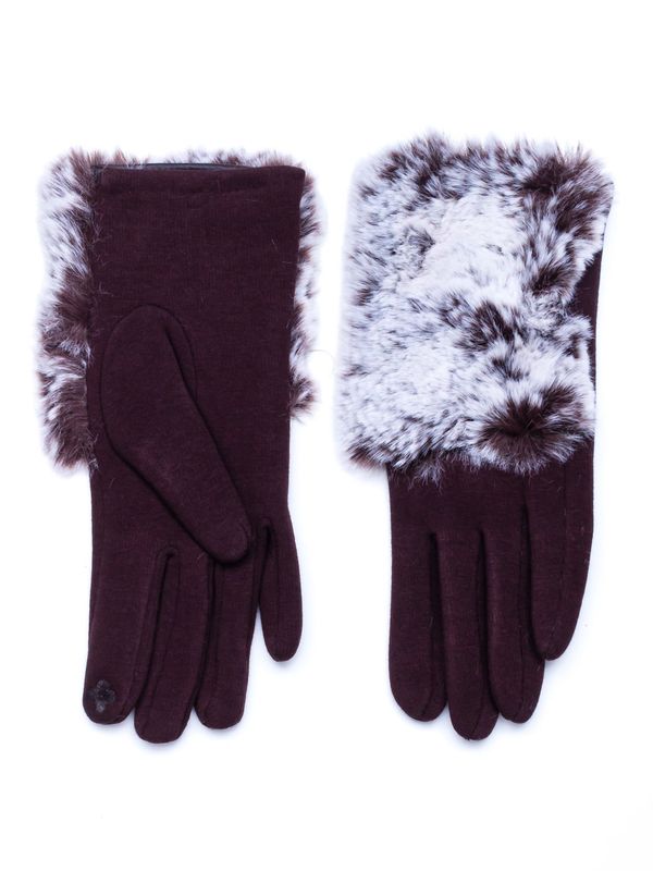 Fashionhunters Women's gloves made of knitwear and decorated with fur.