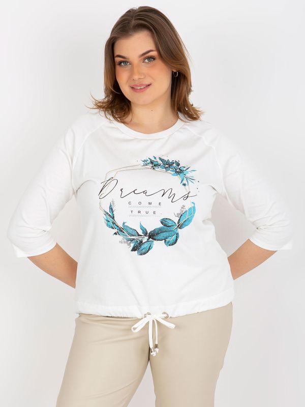 Fashionhunters Women's T-shirt plus size with 3/4 raglan sleeves - ecru
