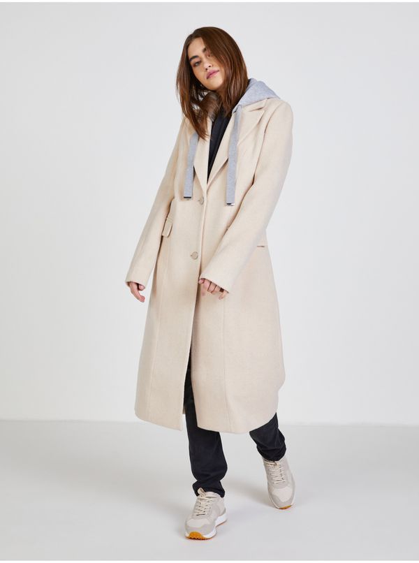 Guess Beige Ladies Coat with Wool and Detachable Hood Guess Barbar - Women