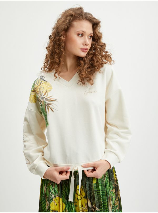 Guess Cream Women's Patterned Sweatshirt Guess Palm - Women