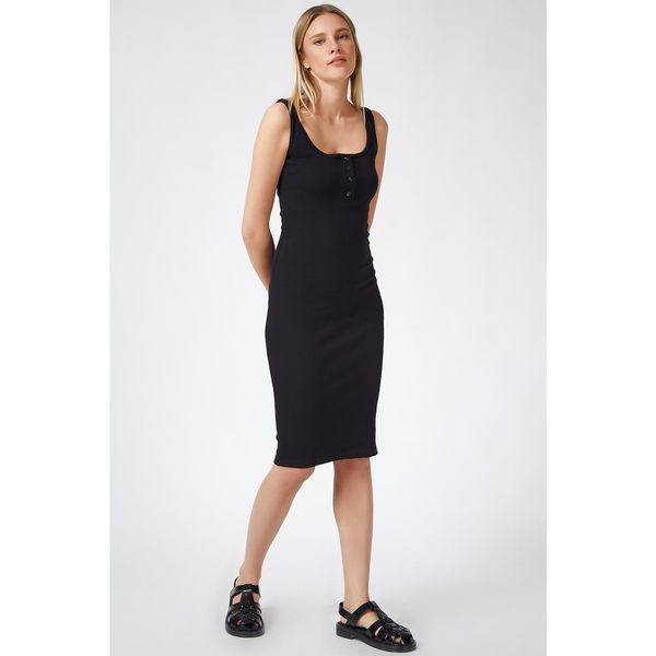 Happiness İstanbul Happiness İstanbul Women's Black Strap Corduroy Dress