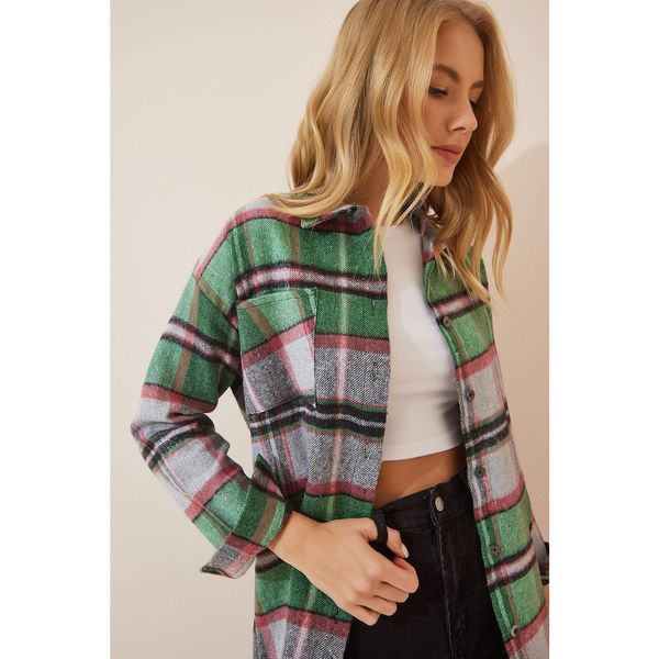 Happiness İstanbul Happiness İstanbul Women's Green Checkered Stamp Jacket Shirt