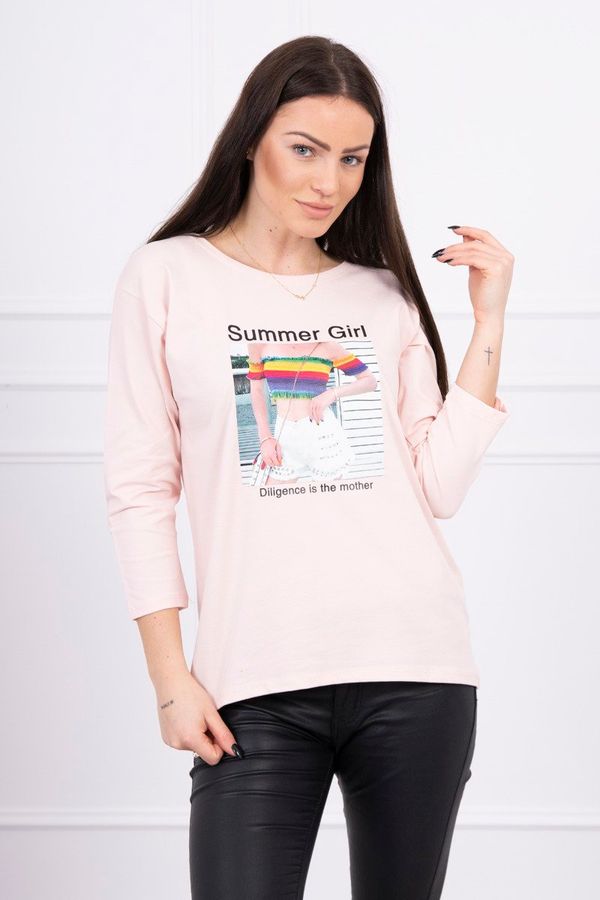 Kesi Bluzka z nadrukiem Summer Girl sproszkowany różowy
