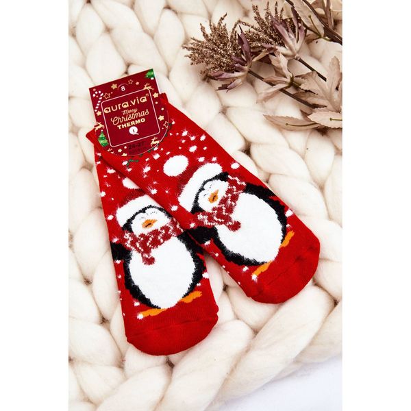 Kesi Children's Christmas Cotton Thermoactive Socks Penguin Red