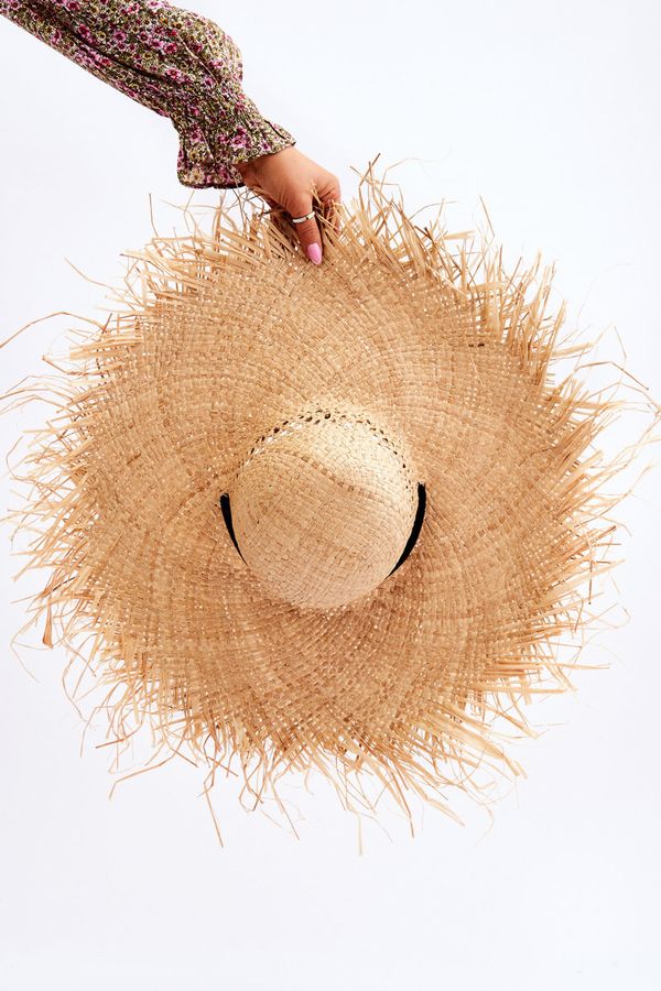 Kesi Lady's straw hat with black ribbon beige Talia