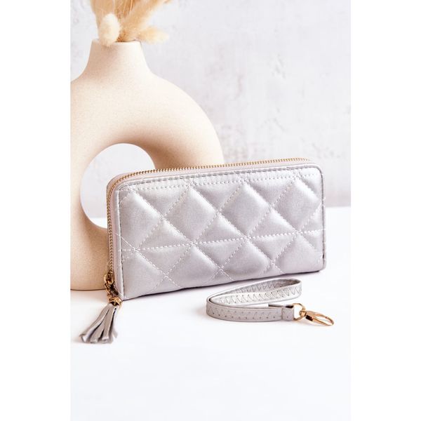 Kesi Large Quilted Wallet With Stripe Silver Jeffrey