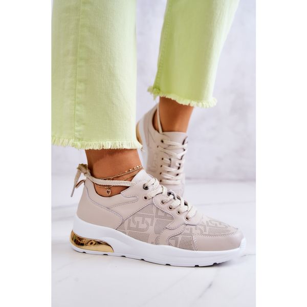 Kesi Leather Women's Wedge Sneakers Beige Phiness