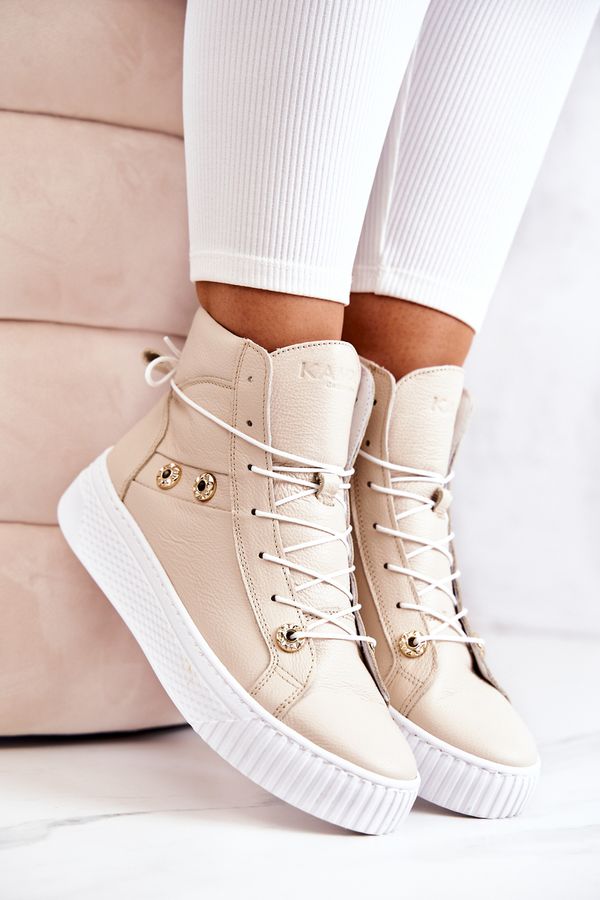 Kesi Shoes High Leather Sneakers Beige-White Ashlee