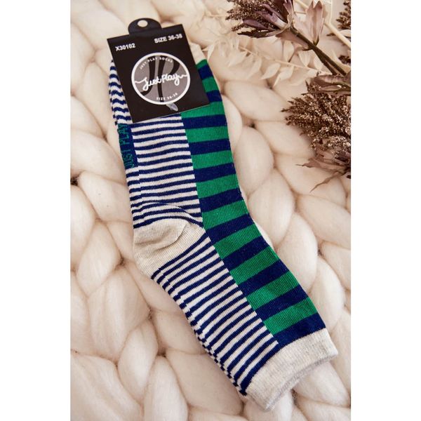 Kesi Women's classic socks with stripes and stripes Green