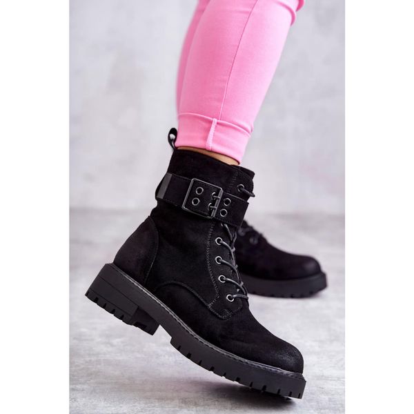 Kesi Women's Lace-up Suede Flat Heel Boots Black Firmina