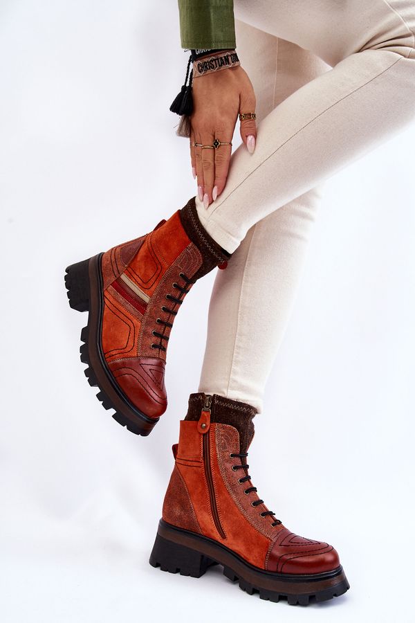 Kesi Women's Leather Flat-heeled Boots Maciejka 05624-08 Orange-Brown