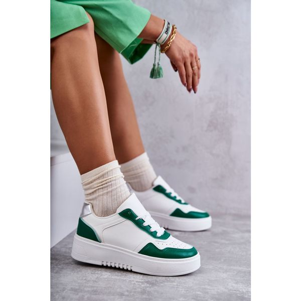 Kesi Women's Low Sport Shoes On The Platform White and Green Kyllie