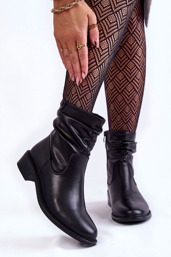Kesi Women's Pressed Flat-heeled Boots Black Sersa