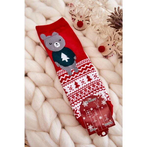 Kesi Women's Socks Christmas Patterns With Bear Red