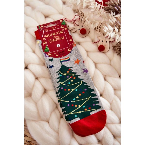Kesi Women's Socks With A Christmas Pattern In A Christmas Tree Gray