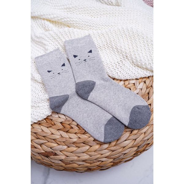 Kesi Women's Warm Socks Gray with Cat