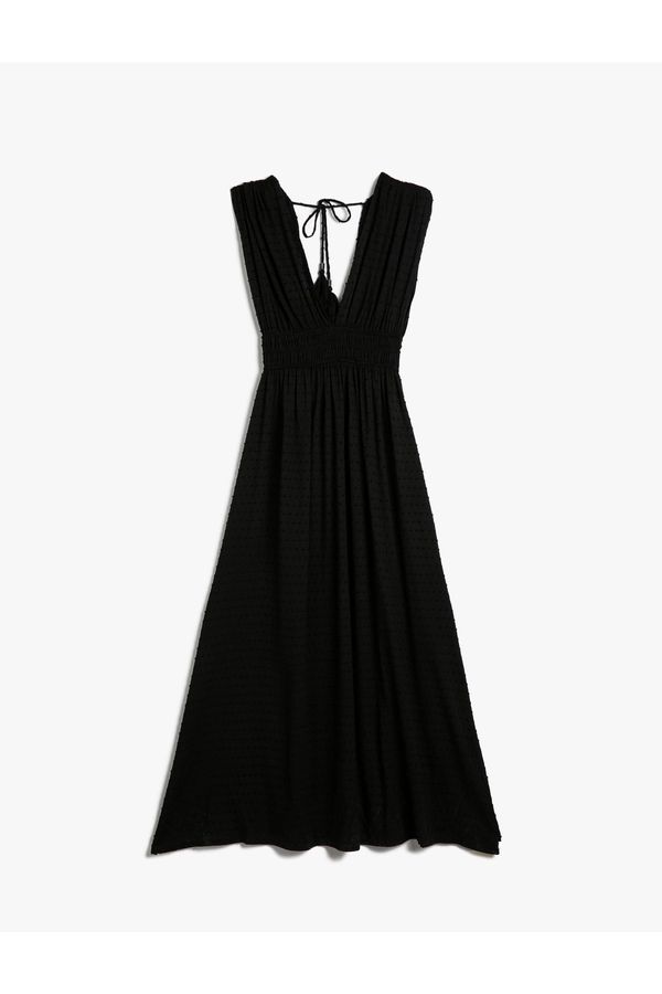 Koton Koton Beach Dress Viscose Deep V-Neck Textured Gippie Oversize