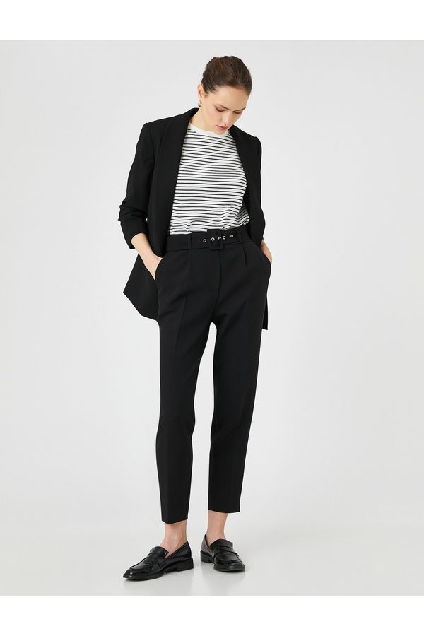 Koton Koton Belted Carrot Trousers Pleated Pockets