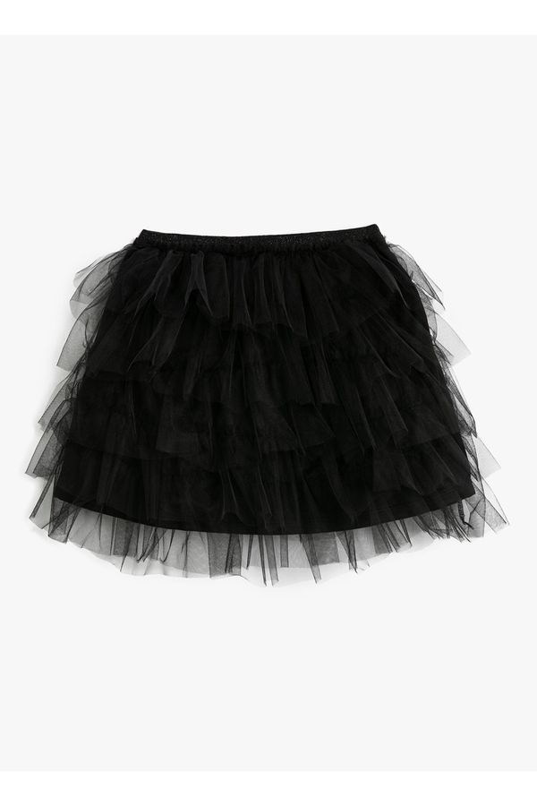 Koton Koton Elastic Waist Puffy Black Straight Short Girl Skirt 3skg70012ak