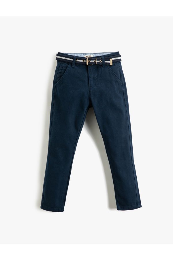 Koton Koton Fabric Trousers Slim Fit Belt Pockets Adjustable Elastic Waist Adjustable Elastic Waist