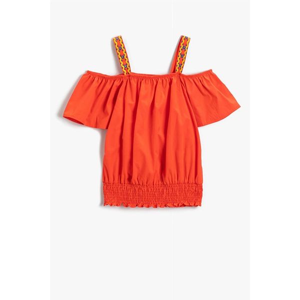 Koton Koton Girl's Open Shoulder Strapped Blouse with Pleated Waist 2ykg67084aw