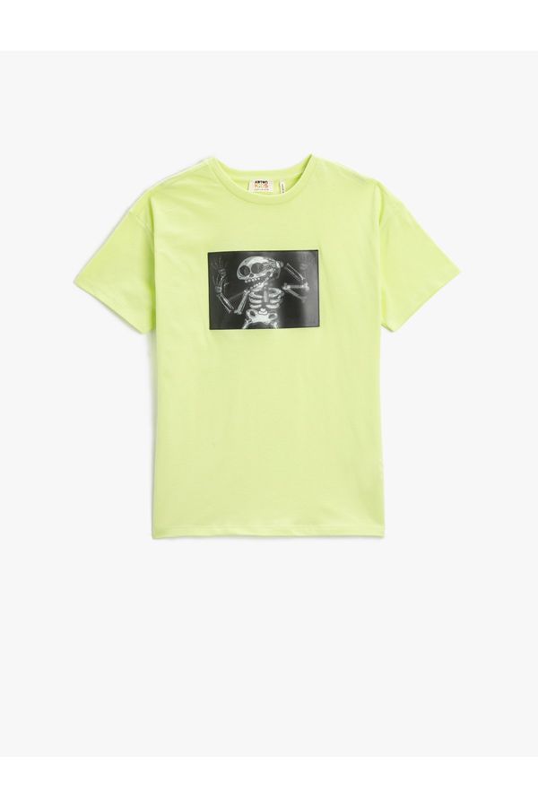 Koton Koton Hologram Printed T-Shirt Short Sleeve Crew Neck Cotton