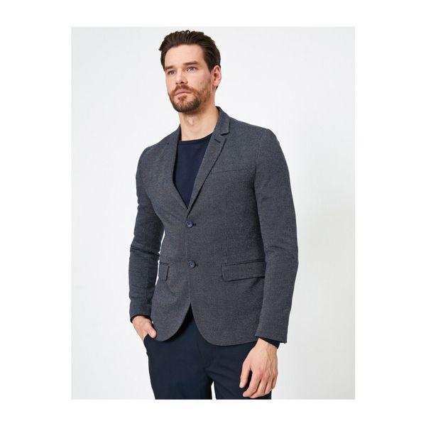 Koton Koton Men's Blue Patterned Pocket Detailed Buttoned Blazer Jacket