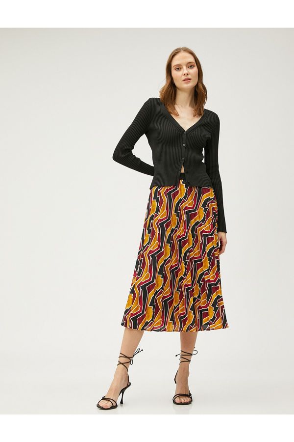 Koton Koton Pleated Midi Skirt Elastic Waist