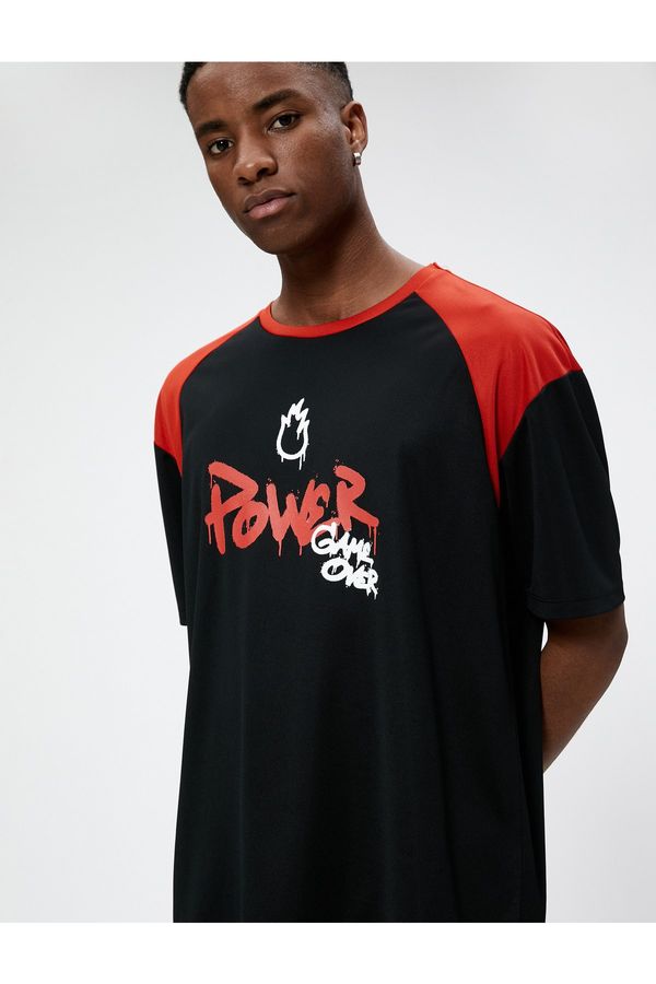 Koton Koton Sport Oversize T-Shirt Slogan Printed Crew Neck Half Sleeve