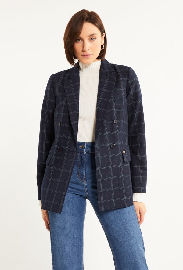 MONNARI MONNARI Woman's Jackets Classic Double-Breasted Jacket With Plaid Pattern Navy Blue