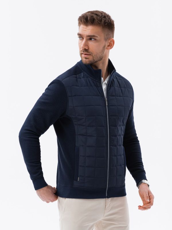 Ombre Ombre Men's unbuttoned jacket with quilted front - navy blue