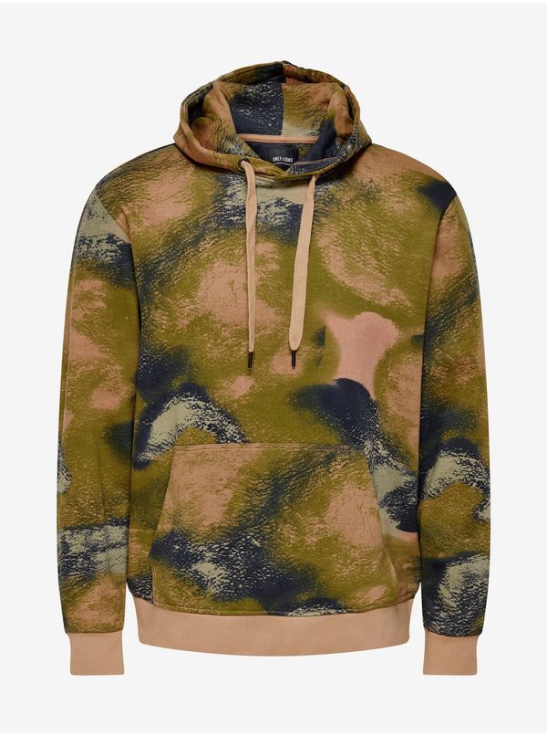 Only Beige-Green Patterned Hoodie ONLY & SONS Kyle - Mens