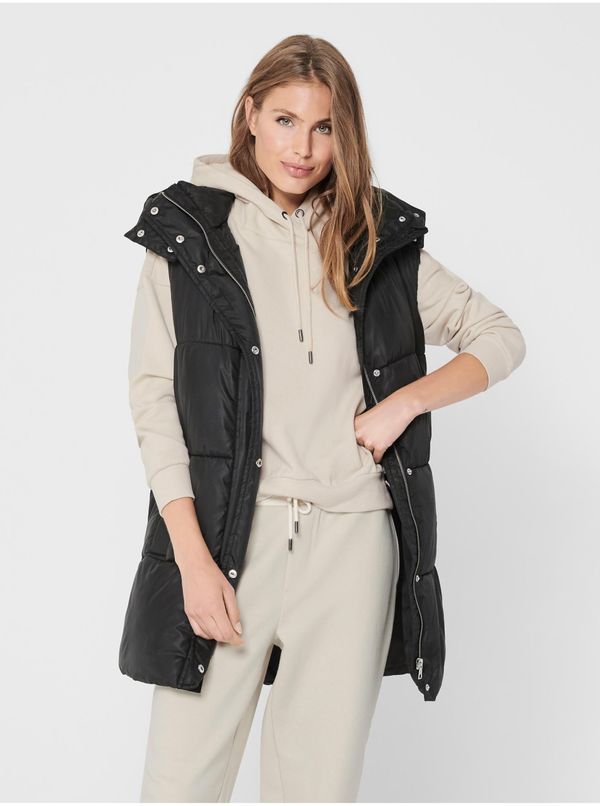 Only Black Quilted Vest with Detachable Hood ONLY Demy - Women