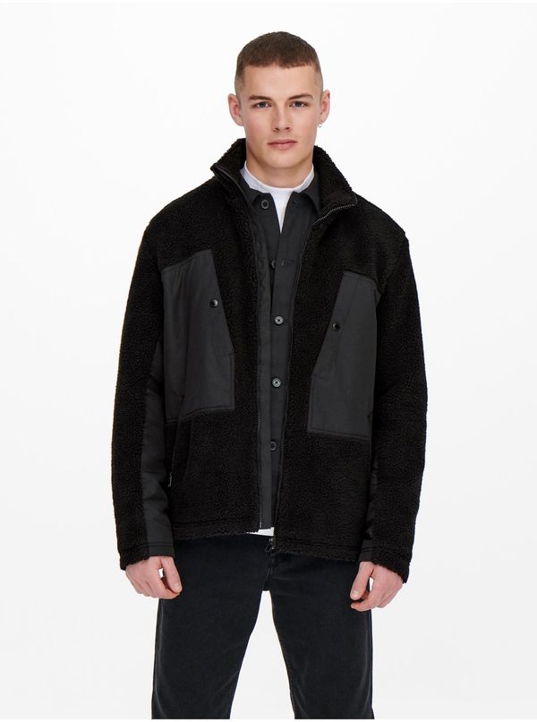 Only Black winter jacket made of artificial fur ONLY & SONS Villads - Men