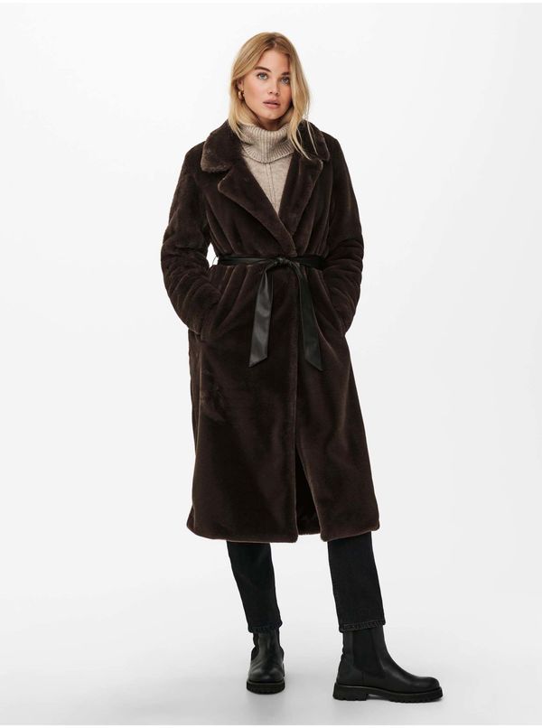 Only Dark brown women's fur coat ONLY Benedicte - Women