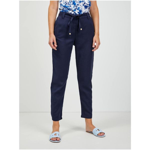 Orsay Dark blue shortened linen chino trousers with ORSAY binding - Women