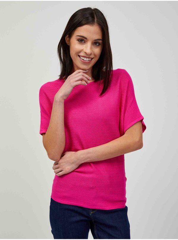 Orsay Dark Pink Lightweight Patterned Short Sleeve Sweater ORSAY - Women