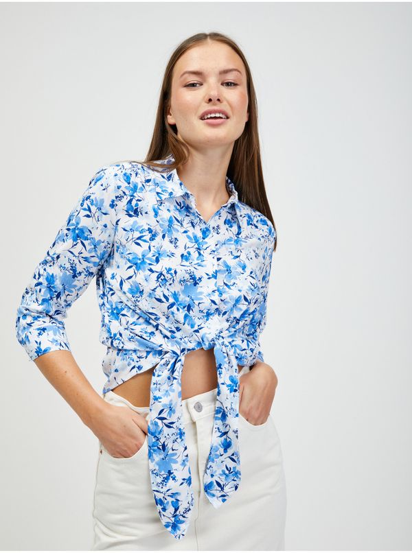 Orsay White-blue floral shirt with ORSAY knot - Women