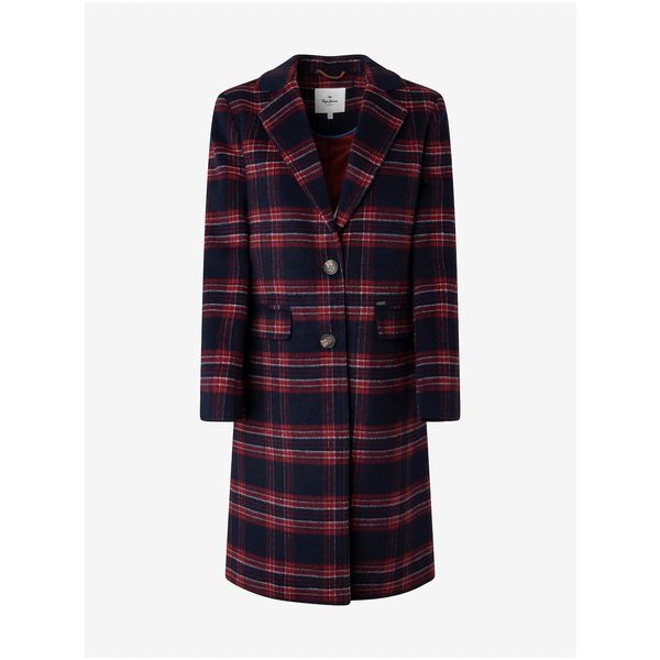 Pepe Jeans Dark blue Women's Plaid Coat with Wool admixture Pepe Jeans Ail - Women