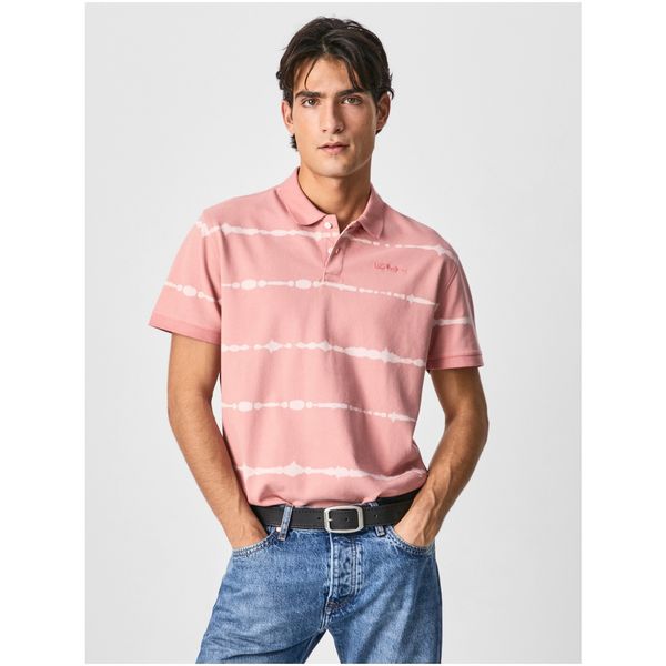 Pepe Jeans Pink Men's Striped Polo T-Shirt Pepe Jeans Farrell - Men