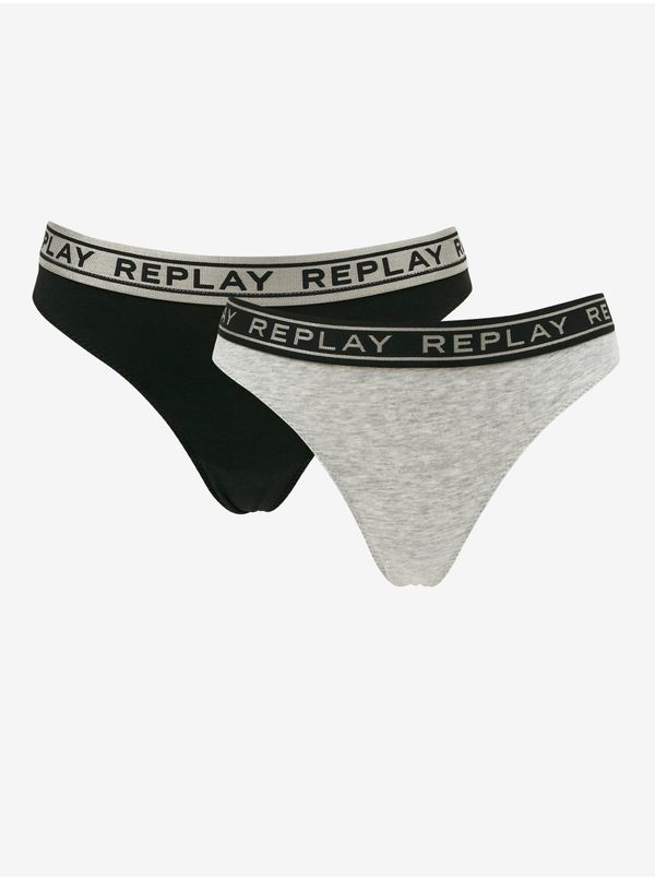 Replay Set of two women's thongs in black and light grey Replay - Ladies