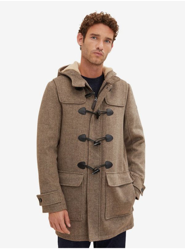 Tom Tailor Brown men's winter coat with hood and wool admixture Tom Tailor - Men