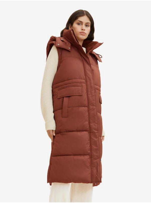 Tom Tailor Tom Tailor Brown Women's Quilted Winter Coat with Detachable Sleeves and Hood To - Women