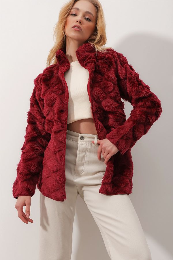 Trend Alaçatı Stili Trend Alaçatı Stili Jacket - Burgundy - Oversize