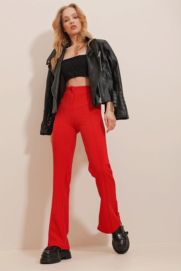 Trend Alaçatı Stili Trend Alaçatı Stili Pants - Red - Bootcut