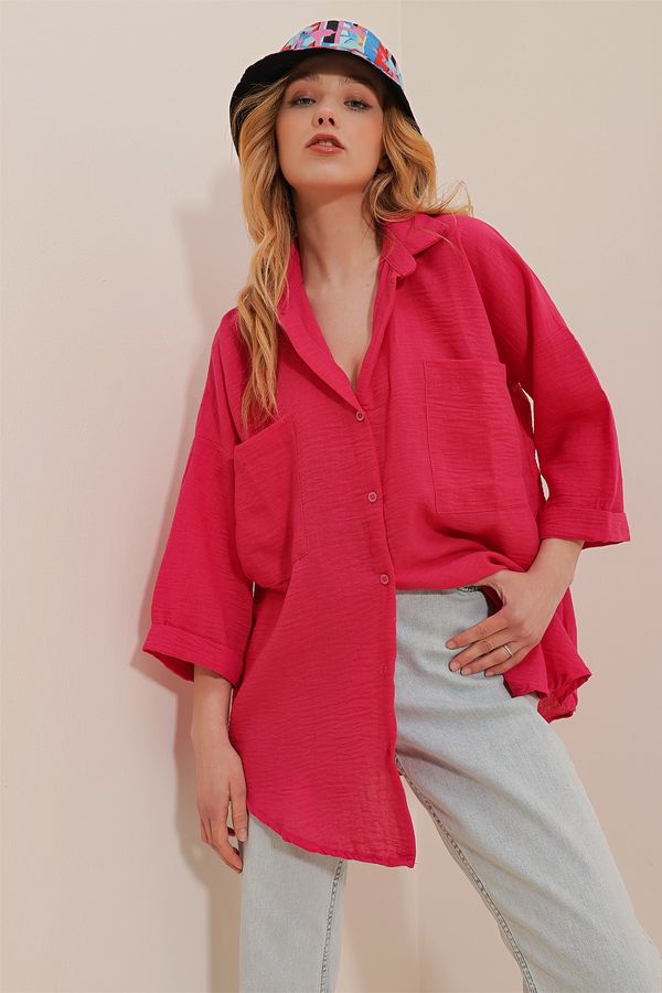 Trend Alaçatı Stili Trend Alaçatı Stili Shirt - Pink - Oversize