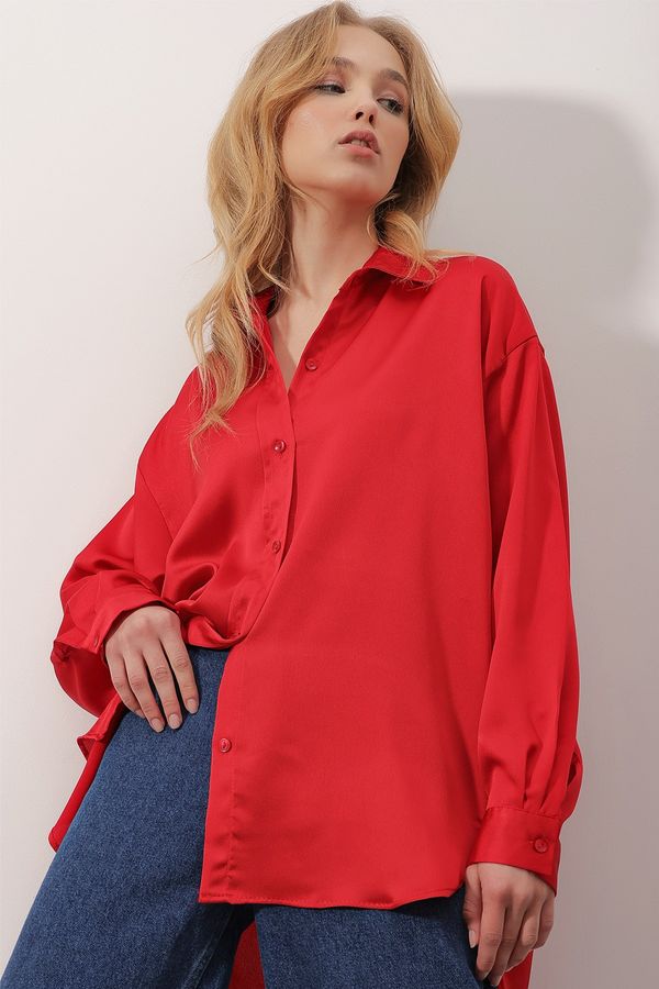 Trend Alaçatı Stili Trend Alaçatı Stili Shirt - Red - Oversize