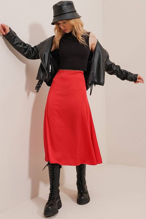 Trend Alaçatı Stili Trend Alaçatı Stili Skirt - Red - Midi