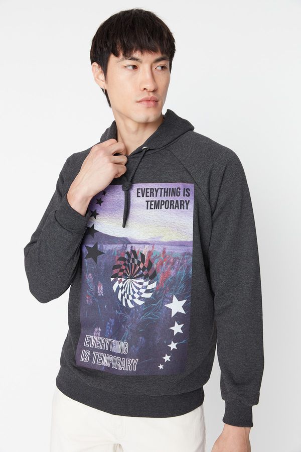 Trendyol Trendyol Anthracite Men's Oversize Fit Hoodie Sweatshirt