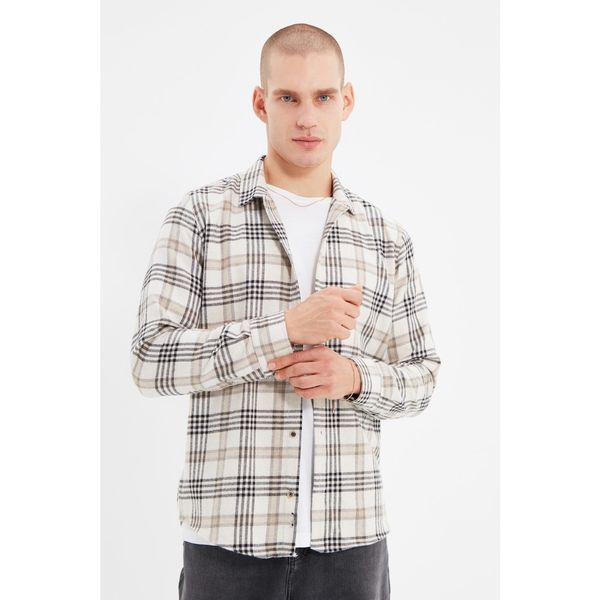 Trendyol Trendyol Beige Men Regular Fit Shirt Collar Woodcut Plaid Shirt